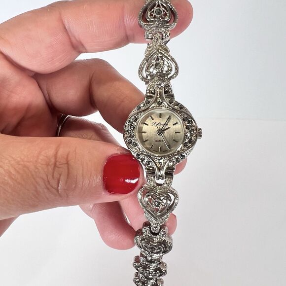 Art Deco Watch With Pave Marcasite Stones.  Reflections Quartz Japan Movement - Picture 1 of 4